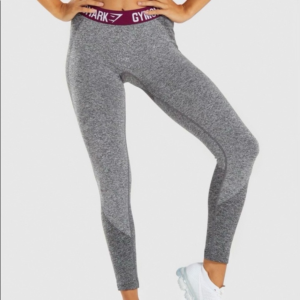 Heather Grey Flex Leggings with Dark Purple Band